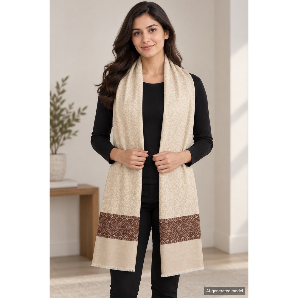 Zee Palace Fashion Kashmiri Shawl Cream Brown Paisley Jacquard Wrap 80x39